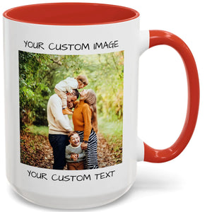 Kişiselleştirilmiş Kahve Kupa - Özel Fotoğraflı Metin veya Logolu Seramik Kupa Çay Fincanı | Resimli veya Mesajlı Taza Personalizada | Erkekler ve Kadınlar Anne Baba Arkadaşlar için Özelleştirilmiş Hediye Fikri - Beyaz/Kırmızı | 15oz